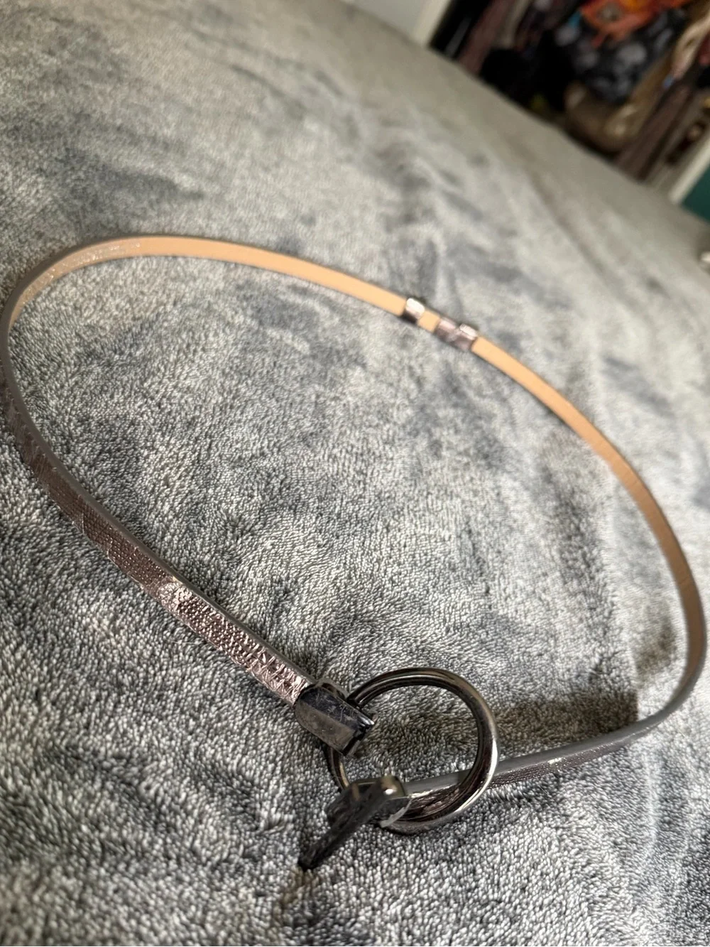 Adjustable Metallic Silver Ring-Loop Skinny Women’s Belt